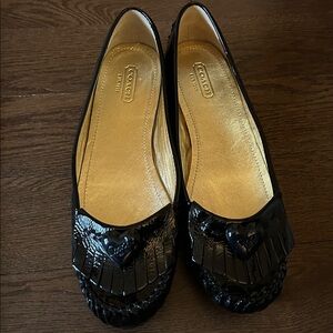 Coach Black Patent Leather Loafers with Heart Detail